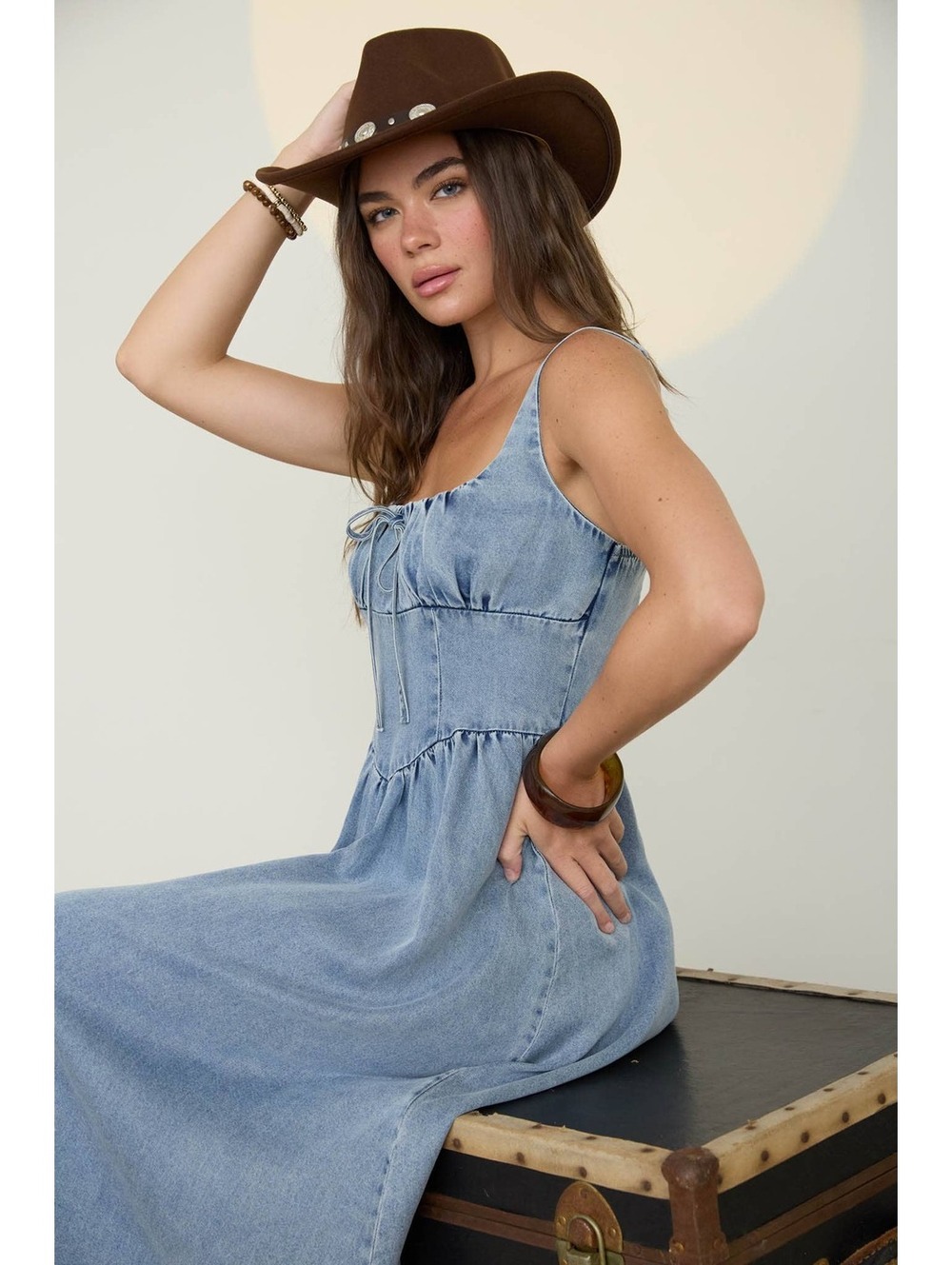 The Workshop Studio Washed Denim Corset Midi Dress s m l